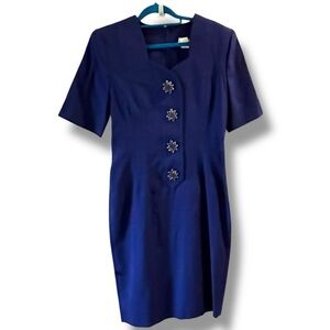 NEW Vintage 80s Robert Daniel Midi Dress Sheath Short Sleeve Big Buttons Medium